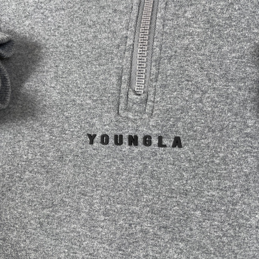 YoungLA 1/4 Zip Sweatshirt Mens M Gray Pullover Fleece Performance Sweater - Picture 6 of 10